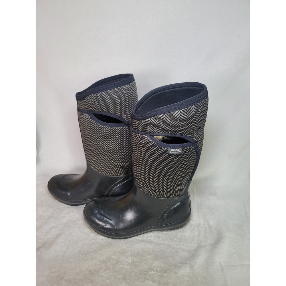 Bogs Plimsoll High Herringbone Waterproof Winter Boots Black 10 Barn Farm Preppy